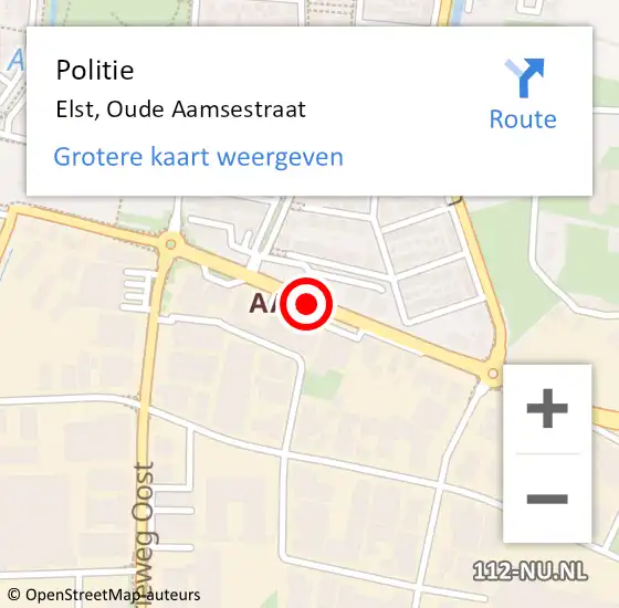 Locatie op kaart van de 112 melding: Politie Elst, Nieuwe Aamsestraat op 9 november 2018 18:48