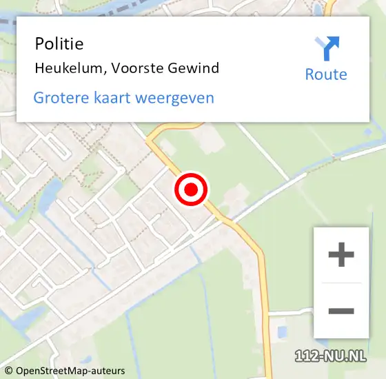Locatie op kaart van de 112 melding: Politie Heukelum, Voorste Gewind op 9 november 2018 19:55