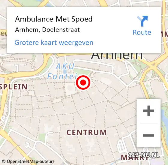 Locatie op kaart van de 112 melding: Ambulance Met Spoed Naar Arnhem, Doelenstraat op 9 november 2018 20:42