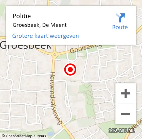 Locatie op kaart van de 112 melding: Politie Groesbeek, De Meent op 9 november 2018 21:02