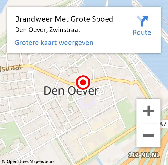 Locatie op kaart van de 112 melding: Brandweer Met Grote Spoed Naar Den Oever, Zwinstraat op 9 november 2018 21:44