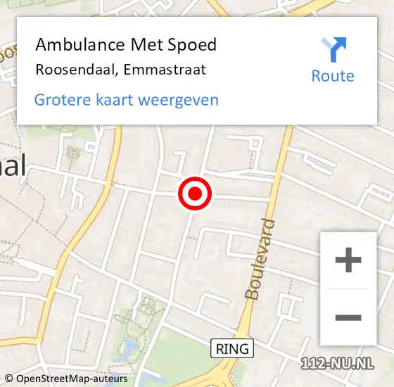 Locatie op kaart van de 112 melding: Ambulance Met Spoed Naar Roosendaal, Wilhelminastraat op 9 november 2018 22:24
