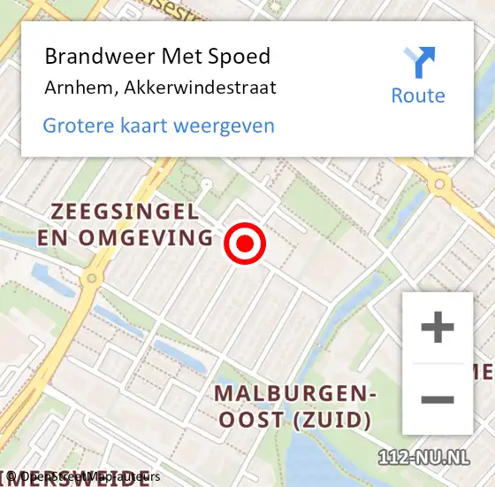 Locatie op kaart van de 112 melding: Brandweer Met Spoed Naar Arnhem, Akkerwindestraat op 9 november 2018 23:40