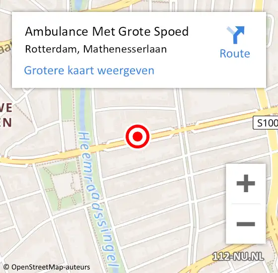 Locatie op kaart van de 112 melding: Ambulance Met Grote Spoed Naar Rotterdam, Mathenesserlaan op 10 november 2018 01:23
