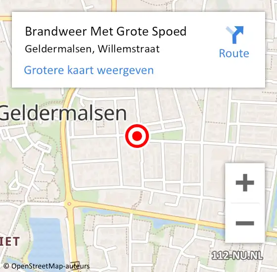 Locatie op kaart van de 112 melding: Brandweer Met Grote Spoed Naar Geldermalsen, Willemstraat op 10 november 2018 01:53