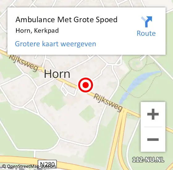 Locatie op kaart van de 112 melding: Ambulance Met Grote Spoed Naar Horn, Kerkpad op 10 november 2018 07:21