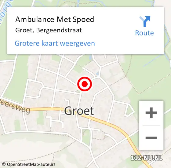 Locatie op kaart van de 112 melding: Ambulance Met Spoed Naar Groet, Bergeendstraat op 10 november 2018 11:14