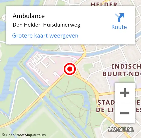Locatie op kaart van de 112 melding: Ambulance Den Helder, Huisduinerweg op 10 november 2018 12:46