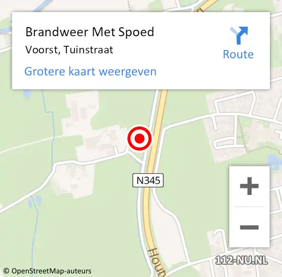 Locatie op kaart van de 112 melding: Brandweer Met Spoed Naar Voorst, Tuinstraat op 10 november 2018 12:59