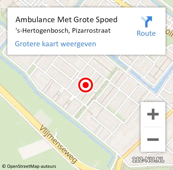 Locatie op kaart van de 112 melding: Ambulance Met Grote Spoed Naar 's-Hertogenbosch, Pizarrostraat op 10 november 2018 13:12