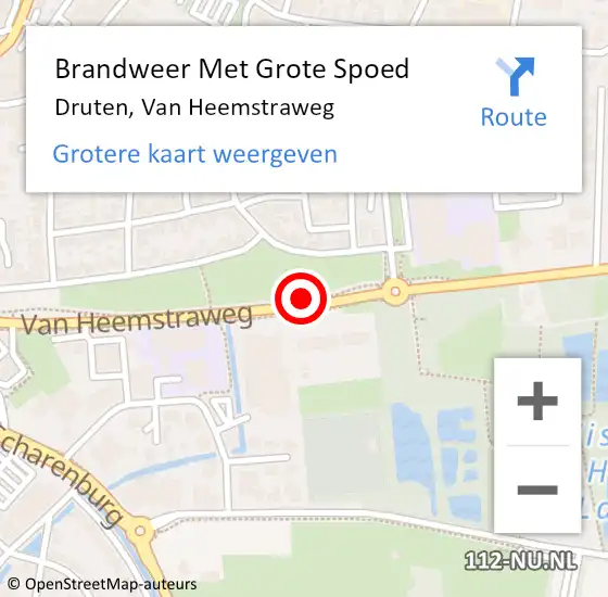 Locatie op kaart van de 112 melding: Brandweer Met Grote Spoed Naar Druten, Van Heemstraweg op 10 november 2018 13:55