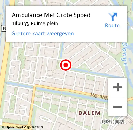 Locatie op kaart van de 112 melding: Ambulance Met Grote Spoed Naar Tilburg, Ruimelplein op 10 november 2018 15:24