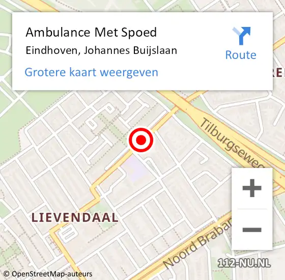 Locatie op kaart van de 112 melding: Ambulance Met Spoed Naar Eindhoven, Johannes Buijslaan op 10 november 2018 15:29