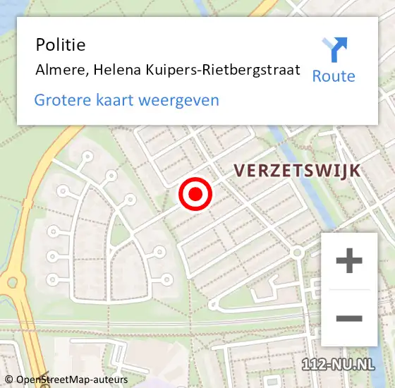 Locatie op kaart van de 112 melding: Politie Almere, Helena Kuipers-Rietbergstraat op 10 november 2018 16:19