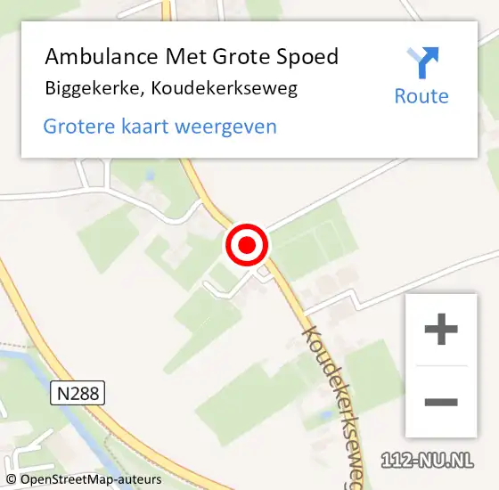 Locatie op kaart van de 112 melding: Ambulance Met Grote Spoed Naar Biggekerke, Koudekerkseweg op 10 november 2018 18:12