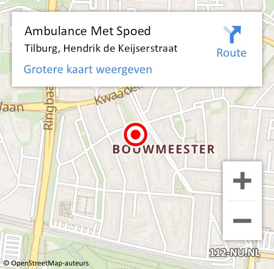 Locatie op kaart van de 112 melding: Ambulance Met Spoed Naar Tilburg, Hendrik de Keijserstraat op 10 november 2018 18:30