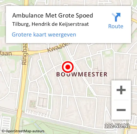 Locatie op kaart van de 112 melding: Ambulance Met Grote Spoed Naar Tilburg, Hendrik de Keijserstraat op 10 november 2018 18:34