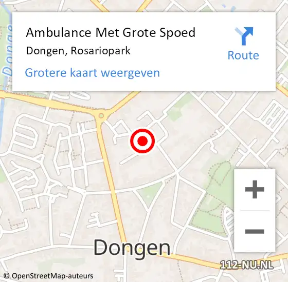 Locatie op kaart van de 112 melding: Ambulance Met Grote Spoed Naar Dongen, Rosariopark op 10 november 2018 19:13