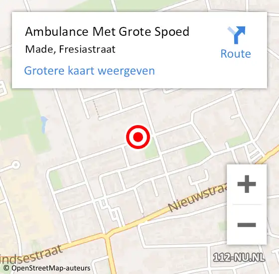 Locatie op kaart van de 112 melding: Ambulance Met Grote Spoed Naar Made, Fresiastraat op 10 november 2018 20:27