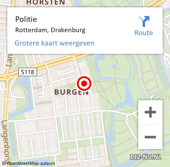 Locatie op kaart van de 112 melding: Politie Rotterdam, Drakenburg op 10 november 2018 20:35