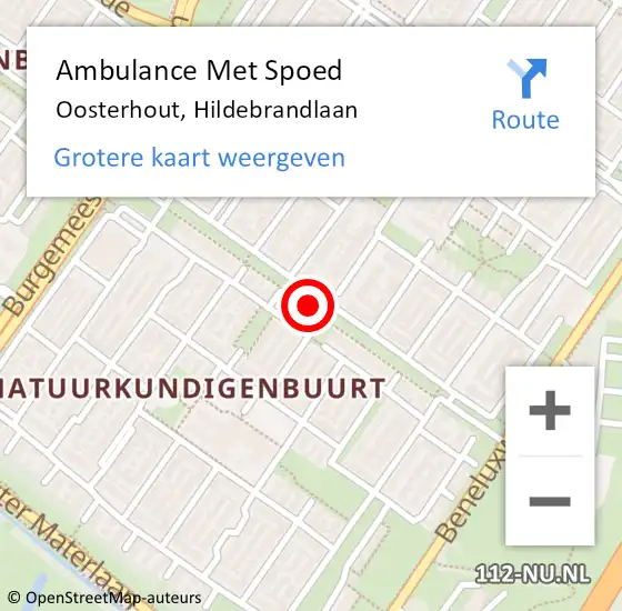 Locatie op kaart van de 112 melding: Ambulance Met Spoed Naar Oosterhout, Hildebrandlaan op 10 november 2018 20:36