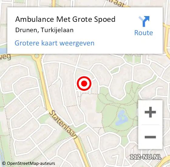 Locatie op kaart van de 112 melding: Ambulance Met Grote Spoed Naar Drunen, Turkijelaan op 10 november 2018 21:33