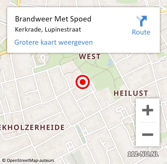 Locatie op kaart van de 112 melding: Brandweer Met Spoed Naar Kerkrade, Lupinestraat op 10 november 2018 21:38
