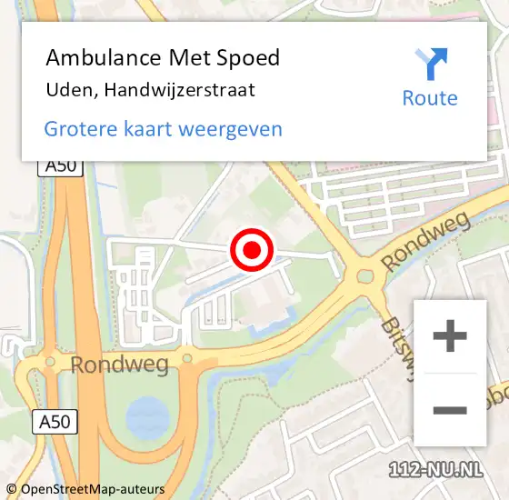 Locatie op kaart van de 112 melding: Ambulance Met Spoed Naar Uden, Handwijzerstraat op 10 november 2018 22:44