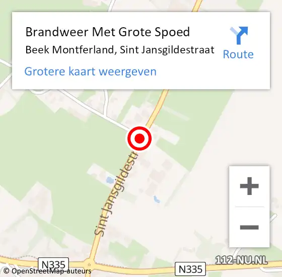 Locatie op kaart van de 112 melding: Brandweer Met Grote Spoed Naar Beek Montferland, Sint Jansgildestraat op 11 november 2018 01:11