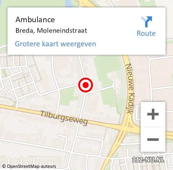 Locatie op kaart van de 112 melding: Ambulance Breda, Moleneindstraat op 11 november 2018 01:54