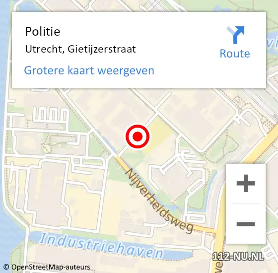 Locatie op kaart van de 112 melding: Politie Utrecht, Gietijzerstraat op 11 november 2018 04:55