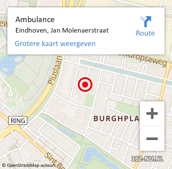 Locatie op kaart van de 112 melding: Ambulance Eindhoven, Jan Molenaerstraat op 11 november 2018 09:51