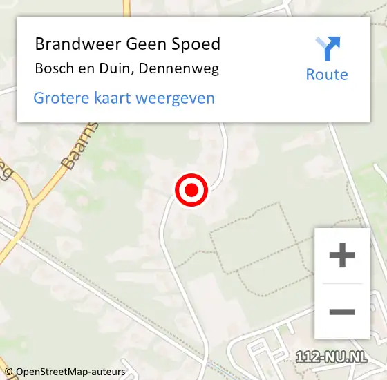 Locatie op kaart van de 112 melding: Brandweer Geen Spoed Naar Bosch en Duin, Dennenweg op 11 november 2018 10:54
