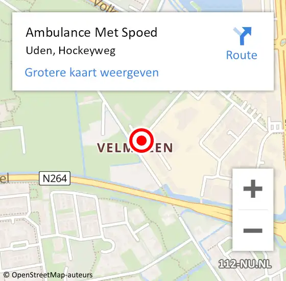 Locatie op kaart van de 112 melding: Ambulance Met Spoed Naar Uden, Hockeyweg op 11 november 2018 11:58