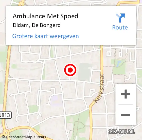 Locatie op kaart van de 112 melding: Ambulance Met Spoed Naar Didam, De Bongerd op 11 november 2018 12:03