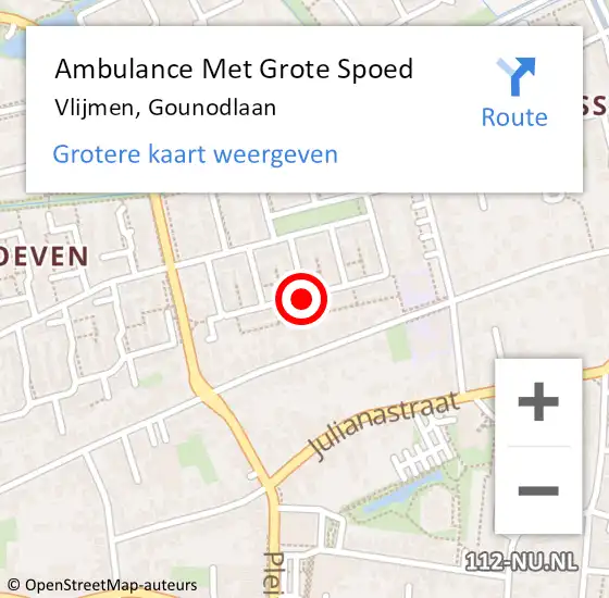 Locatie op kaart van de 112 melding: Ambulance Met Grote Spoed Naar Vlijmen, Gounodlaan op 11 november 2018 12:17