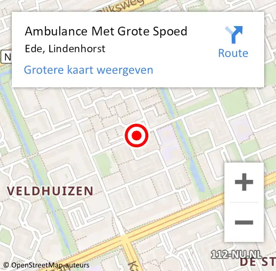 Locatie op kaart van de 112 melding: Ambulance Met Grote Spoed Naar Ede, Lindenhorst op 11 november 2018 15:59