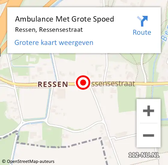 Locatie op kaart van de 112 melding: Ambulance Met Grote Spoed Naar Ressen, Ressensestraat op 11 november 2018 16:09