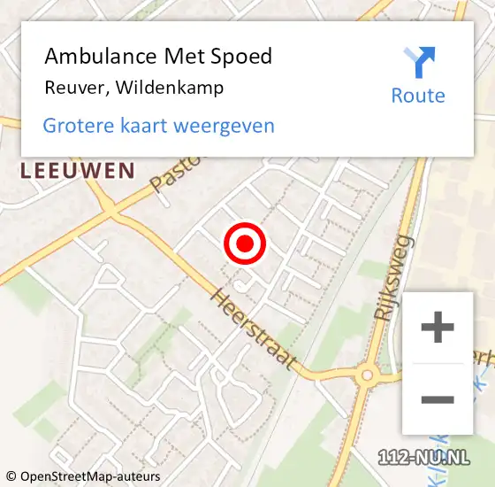 Locatie op kaart van de 112 melding: Ambulance Met Spoed Naar Reuver, Wildenkamp op 11 november 2018 18:19