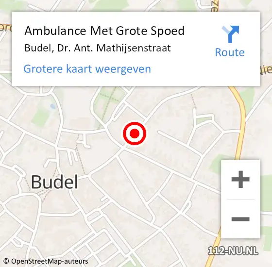 Locatie op kaart van de 112 melding: Ambulance Met Grote Spoed Naar Budel, Dr. Ant. Mathijsenstraat op 11 november 2018 19:08