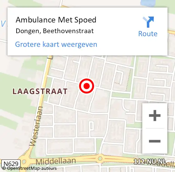 Locatie op kaart van de 112 melding: Ambulance Met Spoed Naar Dongen, Beethovenstraat op 12 november 2018 01:25