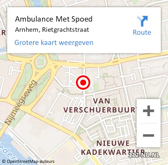 Locatie op kaart van de 112 melding: Ambulance Met Spoed Naar Arnhem, Rietgrachtstraat op 12 november 2018 05:51