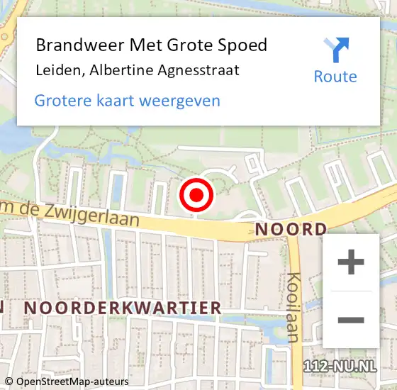 Locatie op kaart van de 112 melding: Brandweer Met Grote Spoed Naar Leiden, Albertine Agnesstraat op 12 november 2018 07:08