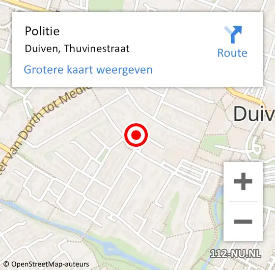 Locatie op kaart van de 112 melding: Politie Duiven, Thuvinestraat op 14 maart 2014 12:09