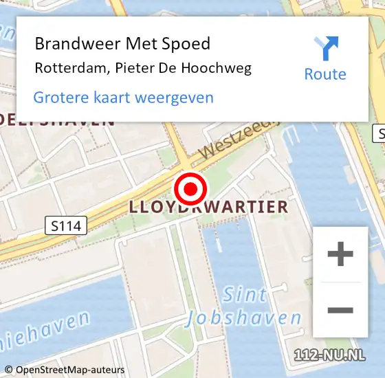 Locatie op kaart van de 112 melding: Brandweer Met Spoed Naar Rotterdam, Pieter De Hoochweg op 12 november 2018 08:31