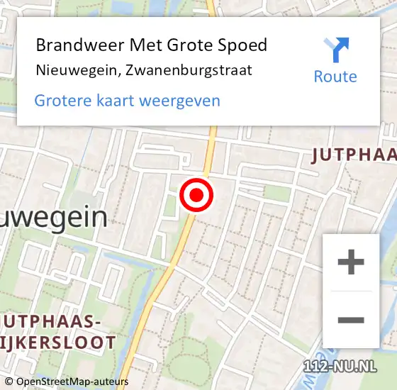 Locatie op kaart van de 112 melding: Brandweer Met Grote Spoed Naar Nieuwegein, Zwanenburgstraat op 12 november 2018 10:42