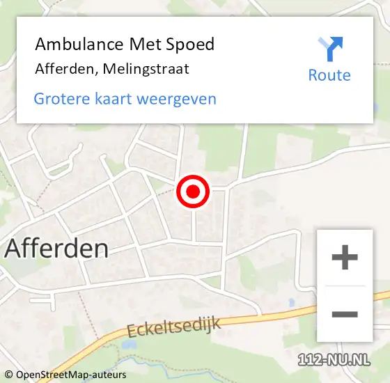 Locatie op kaart van de 112 melding: Ambulance Met Spoed Naar Afferden, Melingstraat op 12 november 2018 10:51