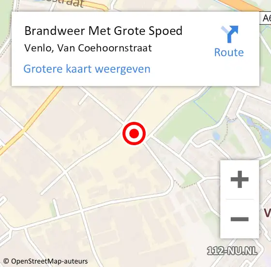 Locatie op kaart van de 112 melding: Brandweer Met Grote Spoed Naar Venlo, Van Coehoornstraat op 12 november 2018 13:26