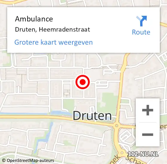 Locatie op kaart van de 112 melding: Ambulance Druten, Heemradenstraat op 12 november 2018 13:35