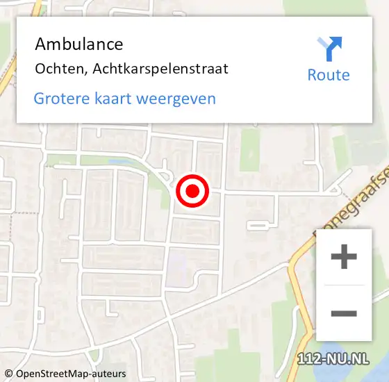 Locatie op kaart van de 112 melding: Ambulance Ochten, Achtkarspelenstraat op 12 november 2018 13:58